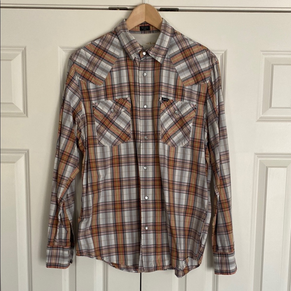 Bullhead Orange and Brown Casual Button Down Shirt with Snaps!